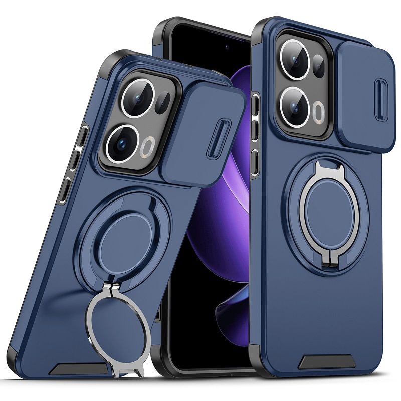 Luxury Slide Camera Lens Cover For OPPO Reno 13 5G, Reno 13 Pro 5G Vehicle-Mounted Magnetic Kickstand Case