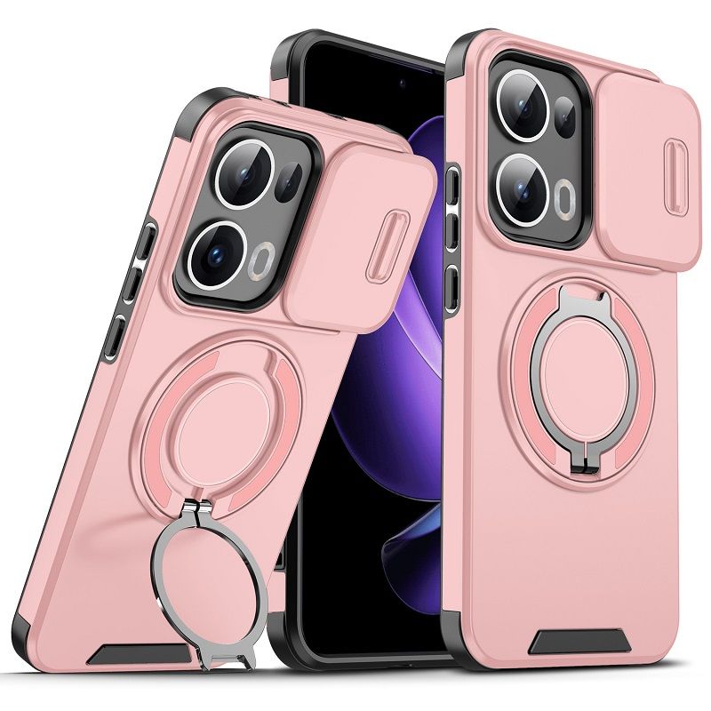Luxury Slide Camera Lens Cover For OPPO Reno 13 5G, Reno 13 Pro 5G Vehicle-Mounted Magnetic Kickstand Case