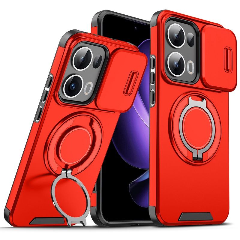 Luxury Slide Camera Lens Cover For OPPO Reno 13 5G, Reno 13 Pro 5G Vehicle-Mounted Magnetic Kickstand Case