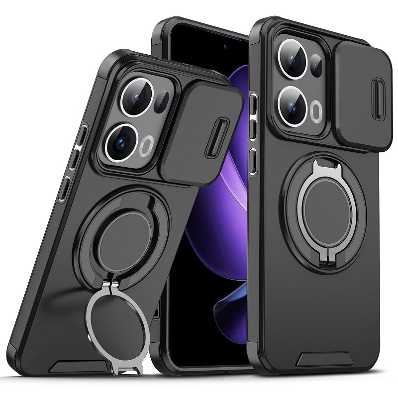 Luxury Slide Camera Lens Cover For OPPO Reno 13 5G, Reno 13 Pro 5G Vehicle-Mounted Magnetic Kickstand Case