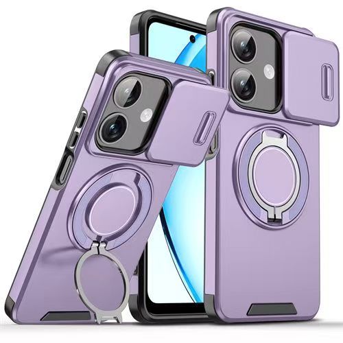 Luxury Slide Camera Lens Cover For OPPO A3 A3X A40 Vehicle-Mounted Magnetic Kickstand Case