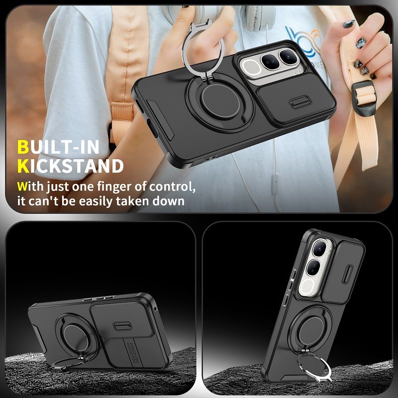 Luxury Slide Camera Lens Cover For Vivo V50 LIte V40 Lite V40 V40 Pro Vehicle-Mounted Magnetic Kickstand Case