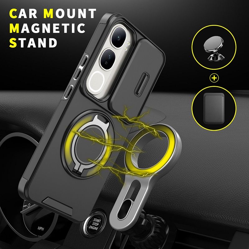 Luxury Slide Camera Lens Cover For Vivo V50 LIte V40 Lite V40 V40 Pro Vehicle-Mounted Magnetic Kickstand Case