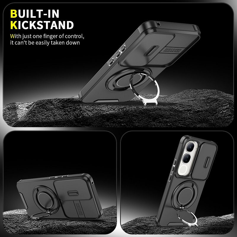Luxury Slide Camera Lens Cover For Vivo V50 LIte V40 Lite V40 V40 Pro Vehicle-Mounted Magnetic Kickstand Case