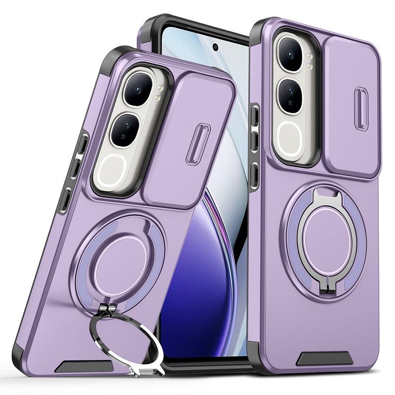 Luxury Slide Camera Lens Cover For Vivo V50 LIte V40 Lite V40 V40 Pro Vehicle-Mounted Magnetic Kickstand Case