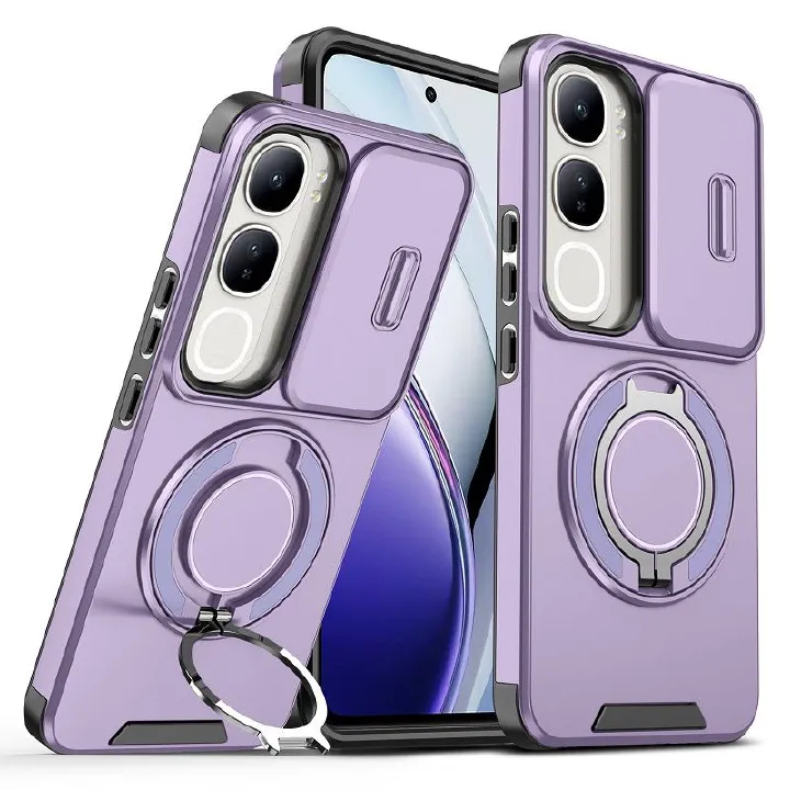 Luxury Slide Camera Lens Cover For Vivo V50 LIte V40 Lite V40 V40 Pro Vehicle-Mounted Magnetic Kickstand Case