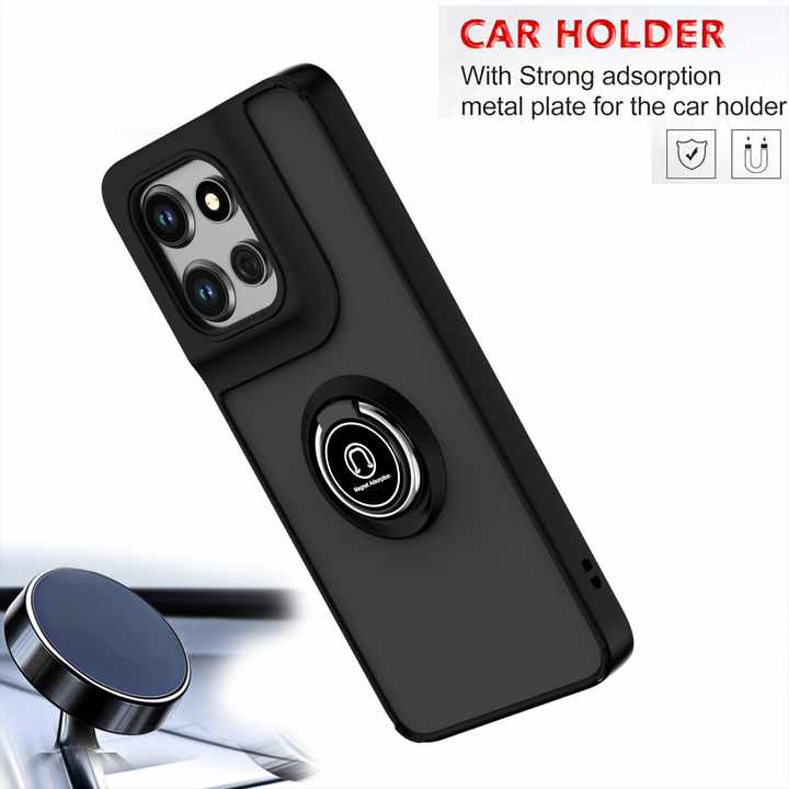 Case for Motorola Edge 50 Pro Shockproof Full Cover Transparent Matte TPU PC Phone Case with Ring Holder