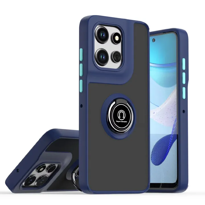 Case for Motorola Edge 50 Pro Shockproof Full Cover Transparent Matte TPU PC Phone Case with Ring Holder