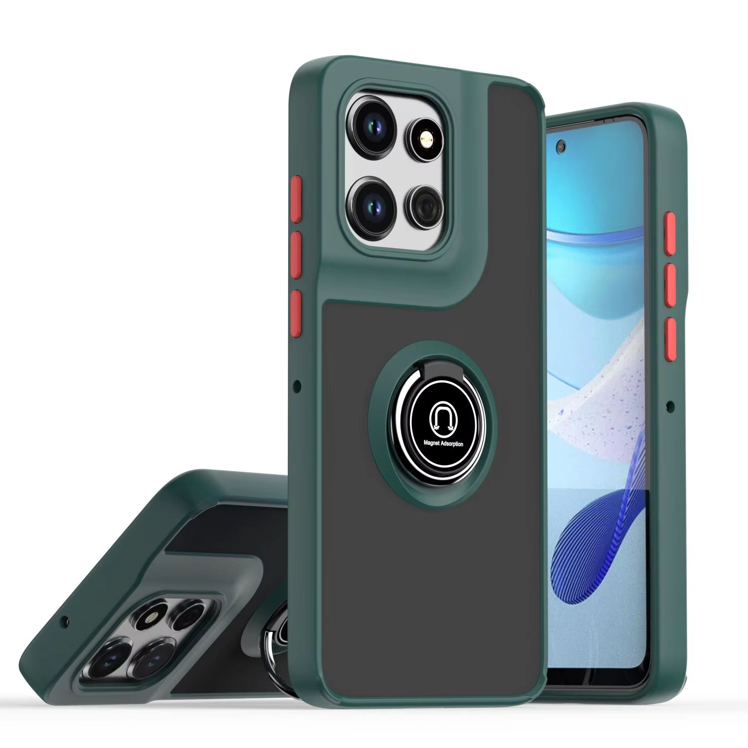Case for Motorola Edge 50 Pro Shockproof Full Cover Transparent Matte TPU PC Phone Case with Ring Holder
