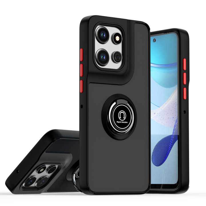 Case for Motorola Edge 50 Pro Shockproof Full Cover Transparent Matte TPU PC Phone Case with Ring Holder