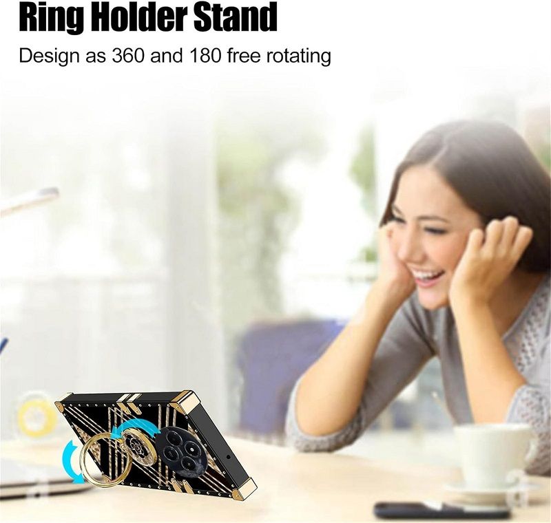 Cover for Xiaomi Redmi 14C A4 A3 Pro 14R Poco C75 Case Rivet Metal Corner Design Phone Case Cover with Bling Flowers Diamond Ring Kickstand