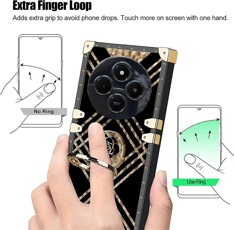 Cover for Xiaomi Redmi 14C A4 A3 Pro 14R Poco C75 Case Rivet Metal Corner Design Phone Case Cover with Bling Flowers Diamond Ring Kickstand