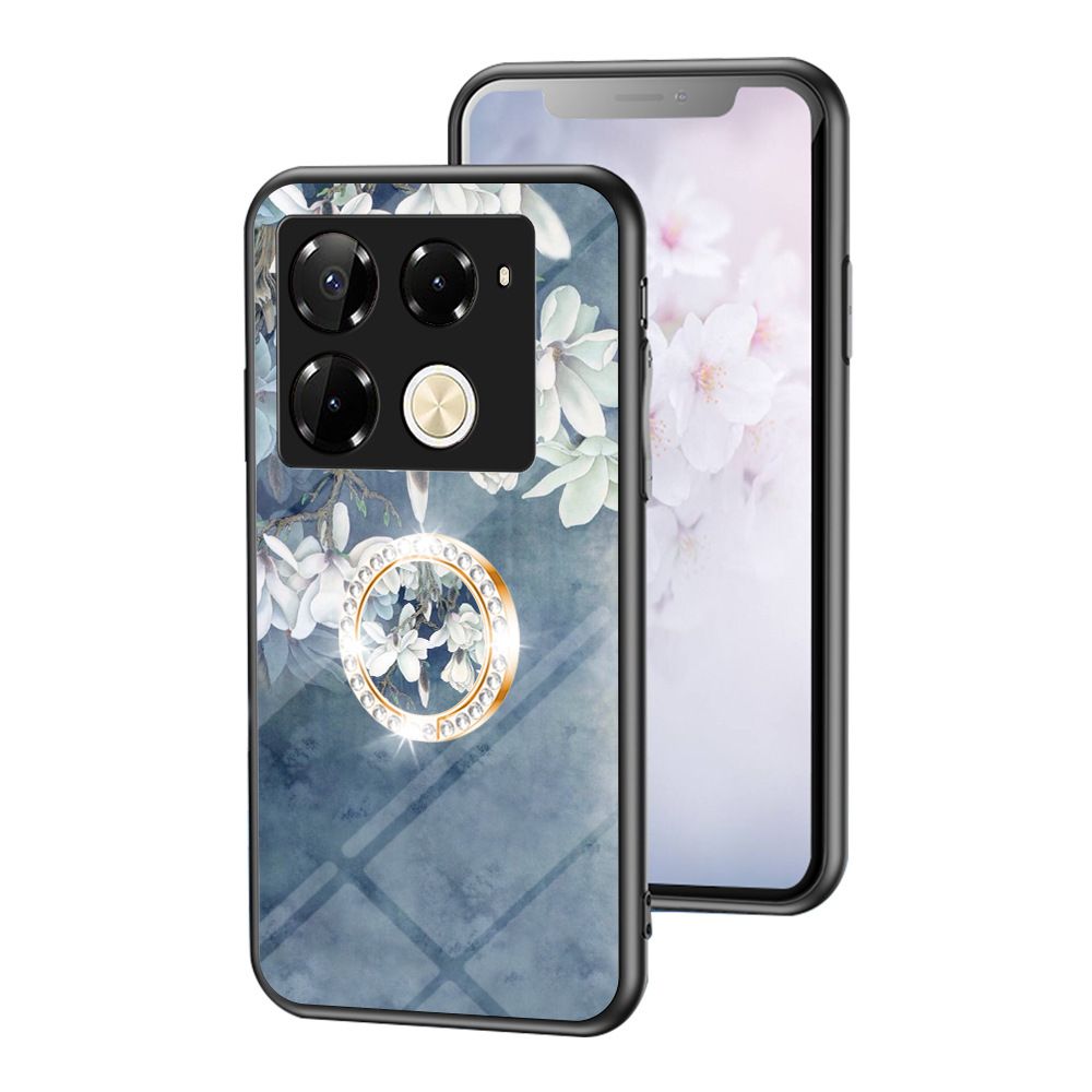 Luxury Casing Cover for Infinix Note 50 Pro 4G,Hot 50 Pro Plus Smart 8 9 Hot 50i 30i Itel S25 Ultra Camon 30S 20 Pro Plus Flower Tempered Glass Back Cover with Ring Holder Stand