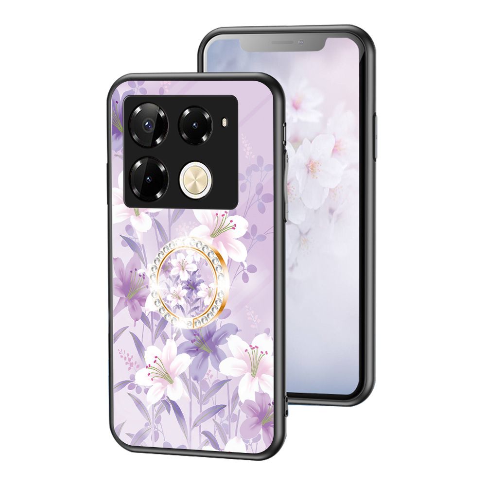 Luxury Casing Cover for Infinix Note 50 Pro 4G,Hot 50 Pro Plus Smart 8 9 Hot 50i 30i Itel S25 Ultra Camon 30S 20 Pro Plus Flower Tempered Glass Back Cover with Ring Holder Stand