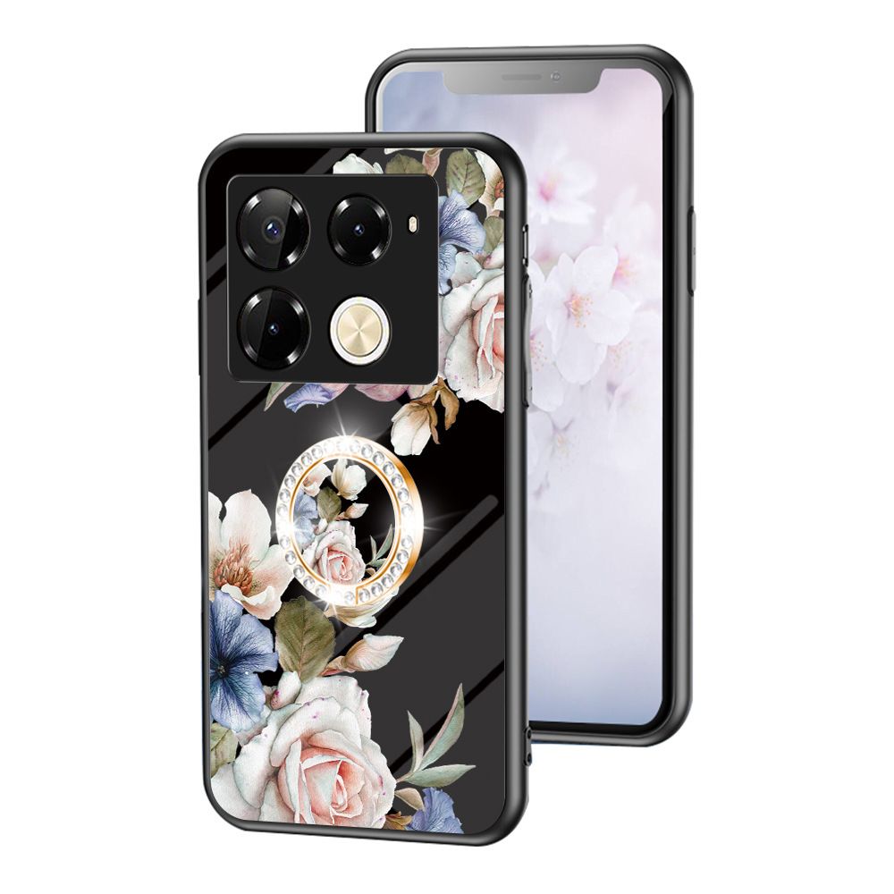 Luxury Casing Cover for Infinix Note 50 Pro 4G,Hot 50 Pro Plus Smart 8 9 Hot 50i 30i Itel S25 Ultra Camon 30S 20 Pro Plus Flower Tempered Glass Back Cover with Ring Holder Stand
