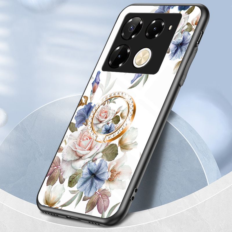 Luxury Casing Cover for Infinix Note 50 Pro 4G,Hot 50 Pro Plus Smart 8 9 Hot 50i 30i Itel S25 Ultra Camon 30S 20 Pro Plus Flower Tempered Glass Back Cover with Ring Holder Stand