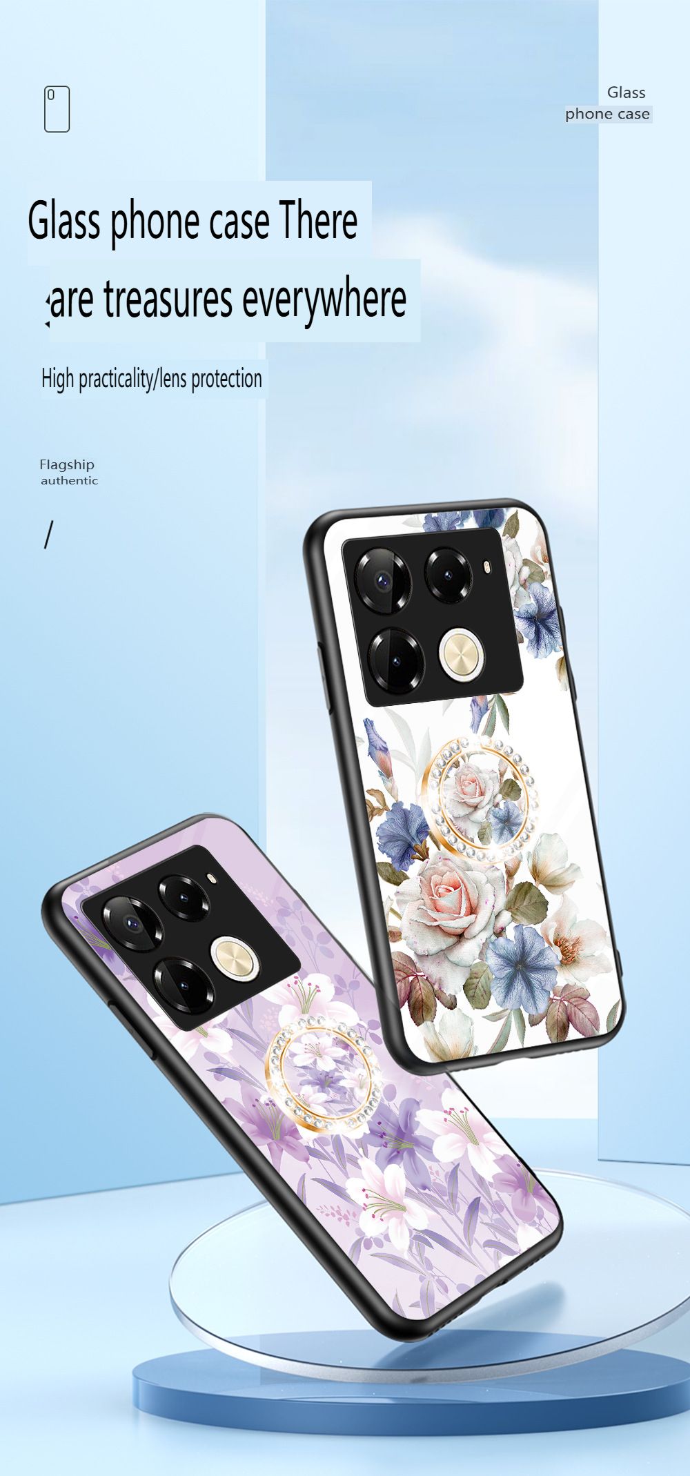 Luxury Casing Cover for Infinix Note 50 Pro 4G,Hot 50 Pro Plus Smart 8 9 Hot 50i 30i Itel S25 Ultra Camon 30S 20 Pro Plus Flower Tempered Glass Back Cover with Ring Holder Stand