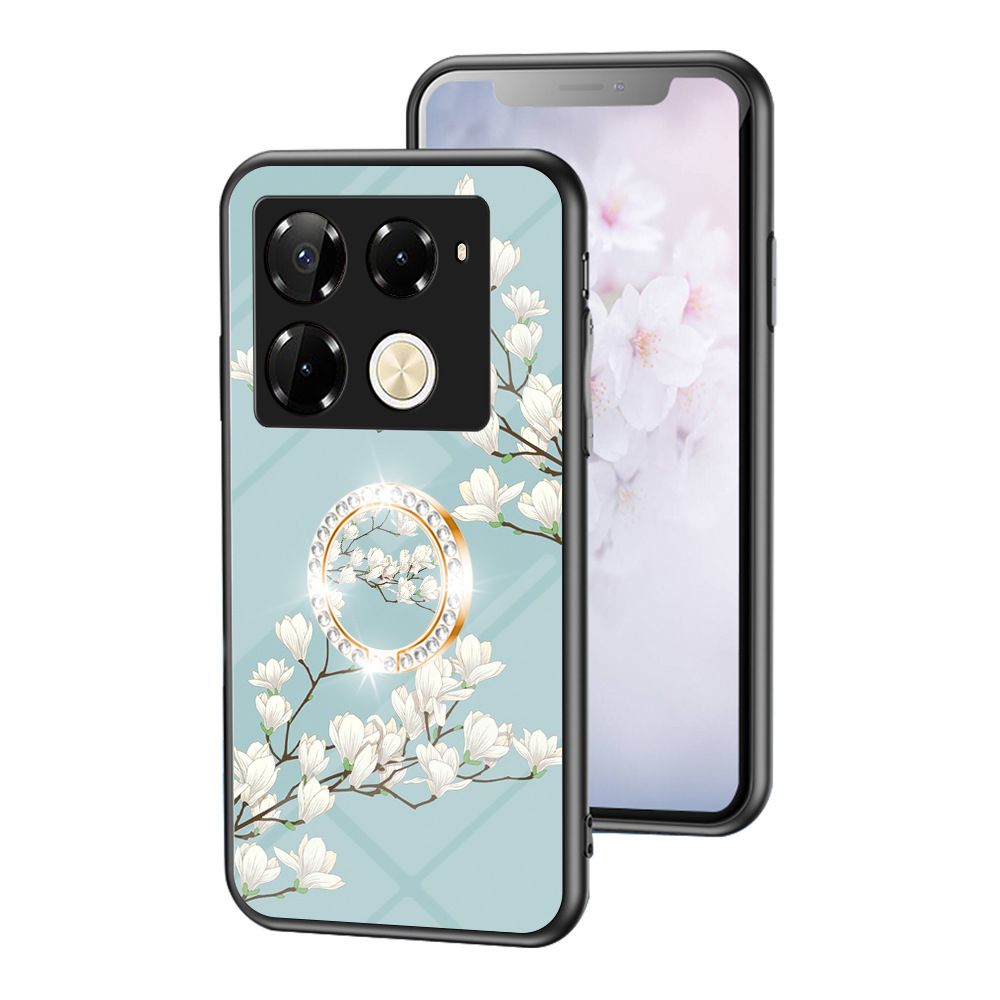 Luxury Casing Cover for Infinix Note 50 Pro 4G,Hot 50 Pro Plus Smart 8 9 Hot 50i 30i Itel S25 Ultra Camon 30S 20 Pro Plus Flower Tempered Glass Back Cover with Ring Holder Stand
