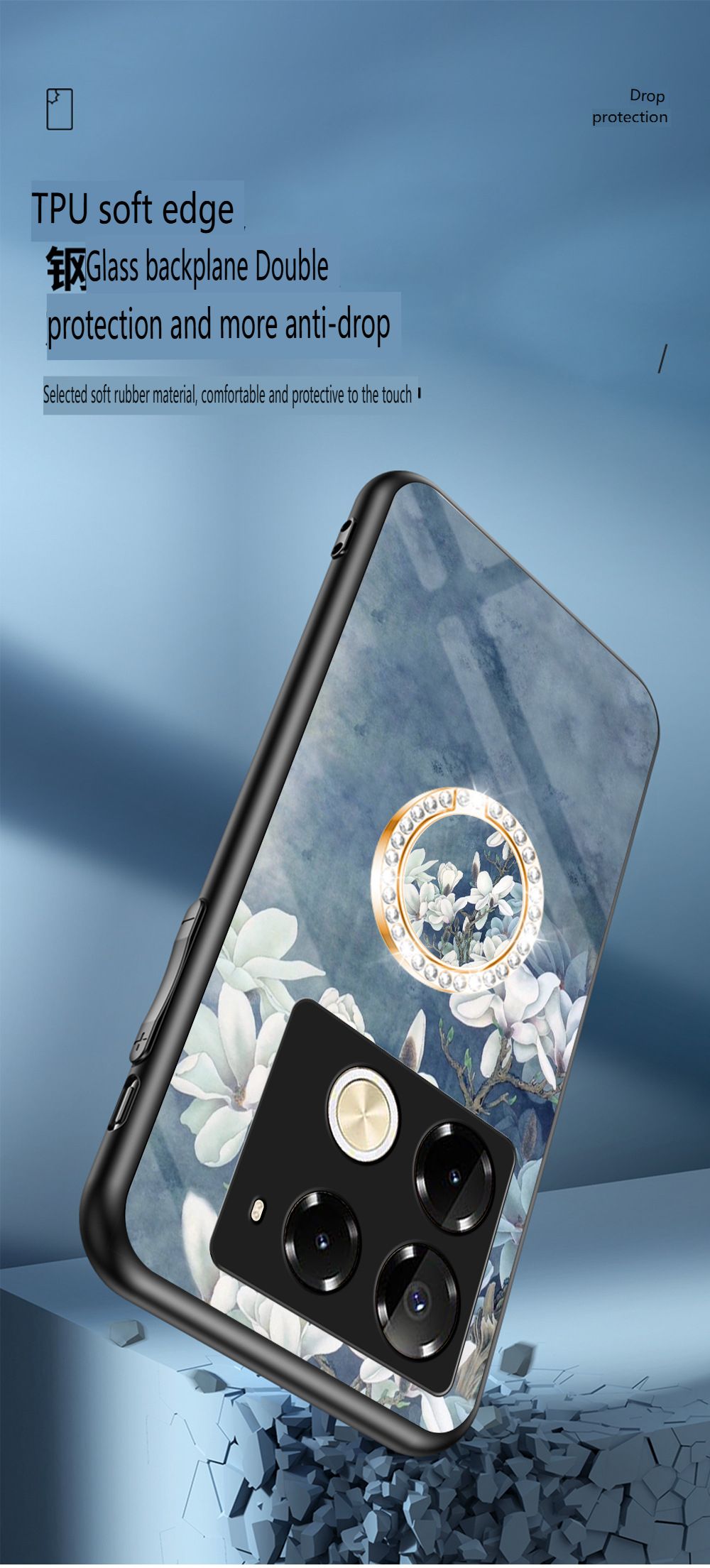 Luxury Casing Cover for Infinix Note 50 Pro 4G,Hot 50 Pro Plus Smart 8 9 Hot 50i 30i Itel S25 Ultra Camon 30S 20 Pro Plus Flower Tempered Glass Back Cover with Ring Holder Stand