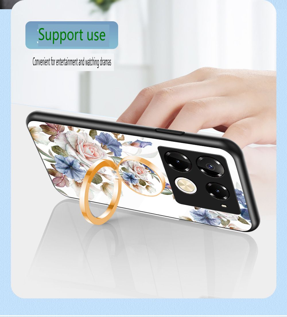 Luxury Casing Cover for Infinix Note 50 Pro 4G,Hot 50 Pro Plus Smart 8 9 Hot 50i 30i Itel S25 Ultra Camon 30S 20 Pro Plus Flower Tempered Glass Back Cover with Ring Holder Stand