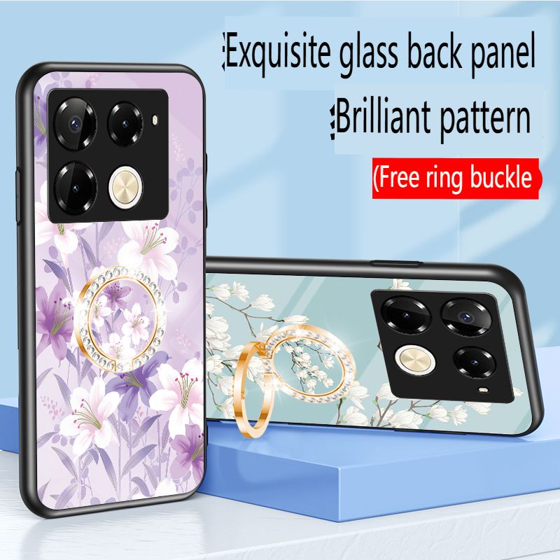 Luxury Casing Cover for Infinix Note 50 Pro 4G,Hot 50 Pro Plus Smart 8 9 Hot 50i 30i Itel S25 Ultra Camon 30S 20 Pro Plus Flower Tempered Glass Back Cover with Ring Holder Stand