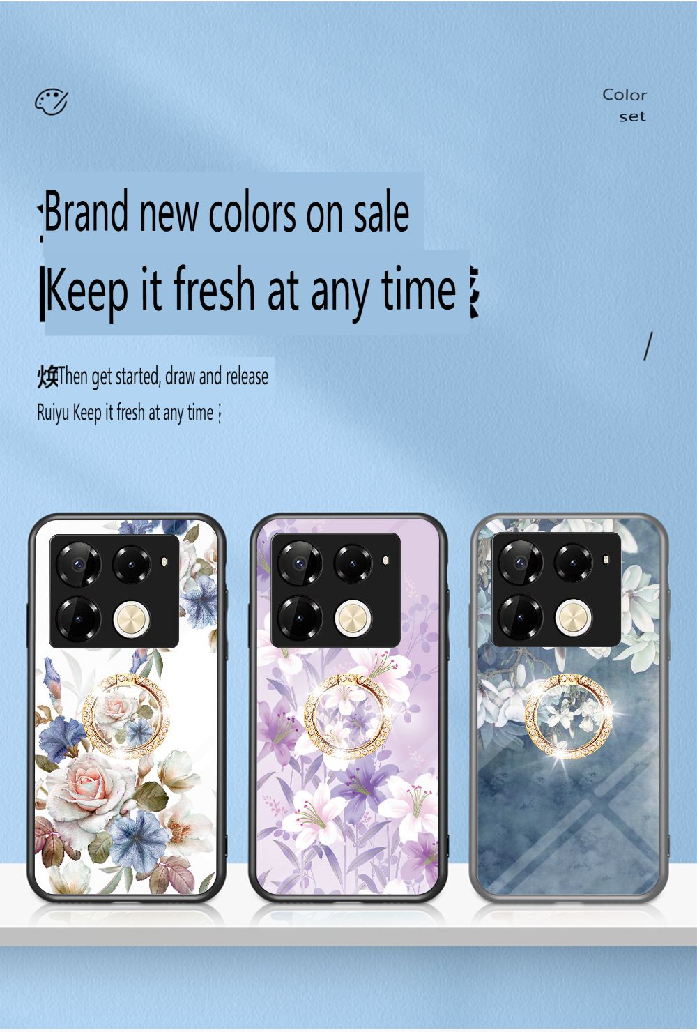 Luxury Casing Cover for Infinix Note 50 Pro 4G,Hot 50 Pro Plus Smart 8 9 Hot 50i 30i Itel S25 Ultra Camon 30S 20 Pro Plus Flower Tempered Glass Back Cover with Ring Holder Stand