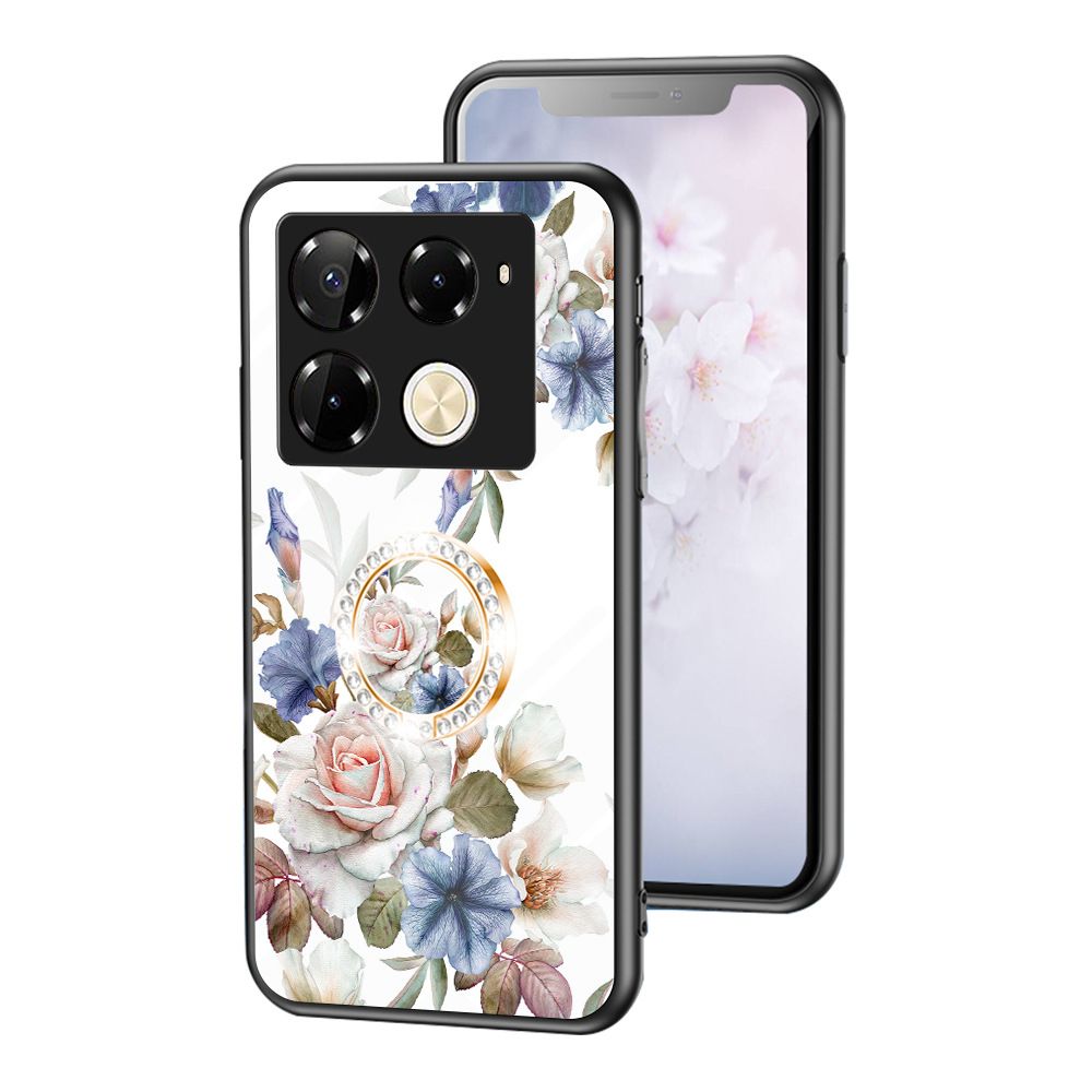 Luxury Casing Cover for Infinix Note 50 Pro 4G,Hot 50 Pro Plus Smart 8 9 Hot 50i 30i Itel S25 Ultra Camon 30S 20 Pro Plus Flower Tempered Glass Back Cover with Ring Holder Stand