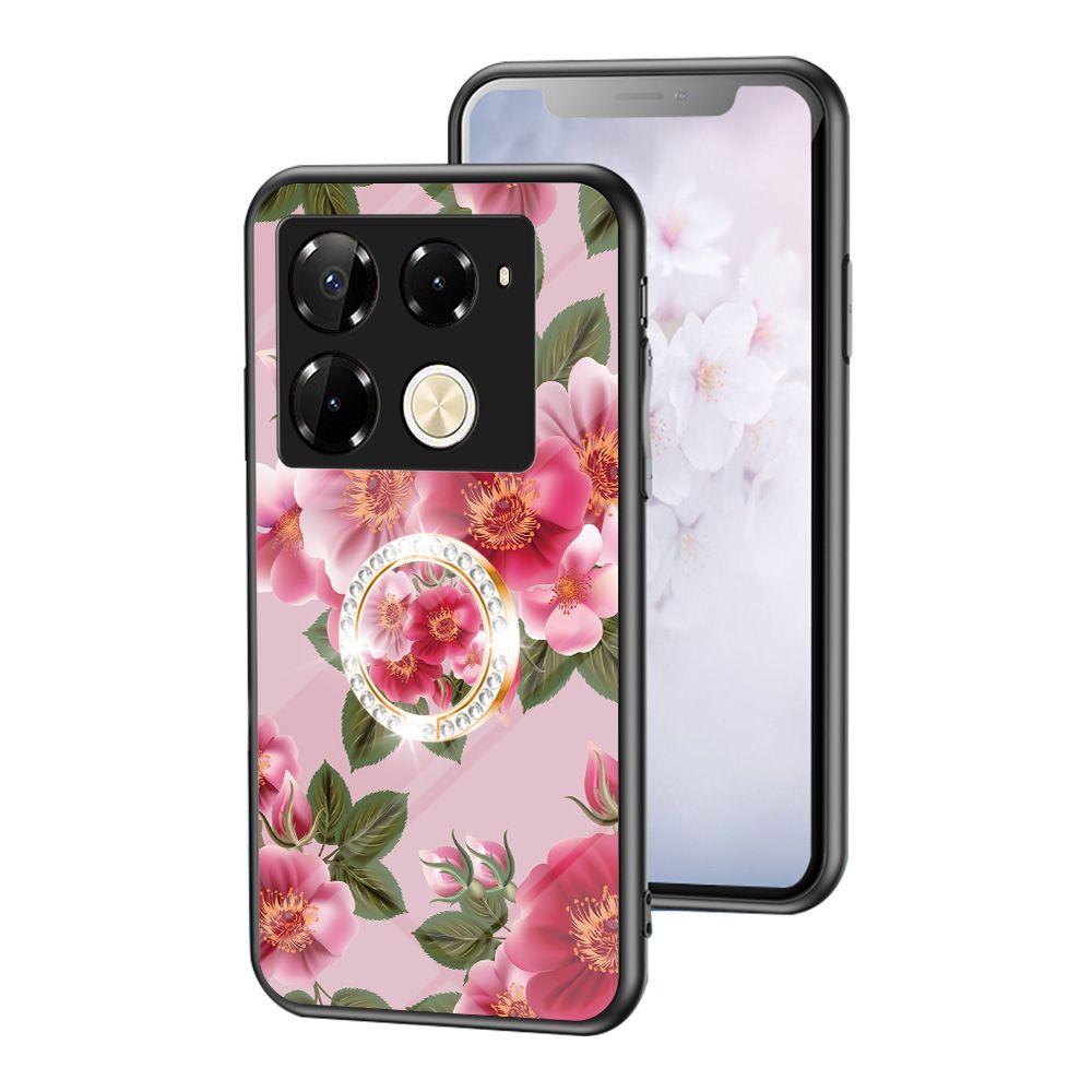 Luxury Casing Cover for Infinix Note 50 Pro 4G,Hot 50 Pro Plus Smart 8 9 Hot 50i 30i Itel S25 Ultra Camon 30S 20 Pro Plus Flower Tempered Glass Back Cover with Ring Holder Stand