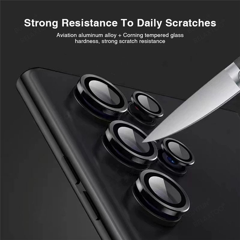 Camera Lens Protective Film for Samsung Galaxy S22 Ultra 5G 6.8-inch, S23 Ultra S22 Plus 9H Tempered Glass Metal Single Ring Cover, Easy to Install Tray, High-definition Transparent
