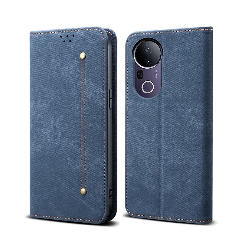 Denim Leather Phone Case Flip Cover for Vivo V50 V40 Lite V40 Pro V30 Pro V29 V27 Pro Denim Pattern Leather Case Shockproof Wallet Card Slot Magnetic PU Leather Cover