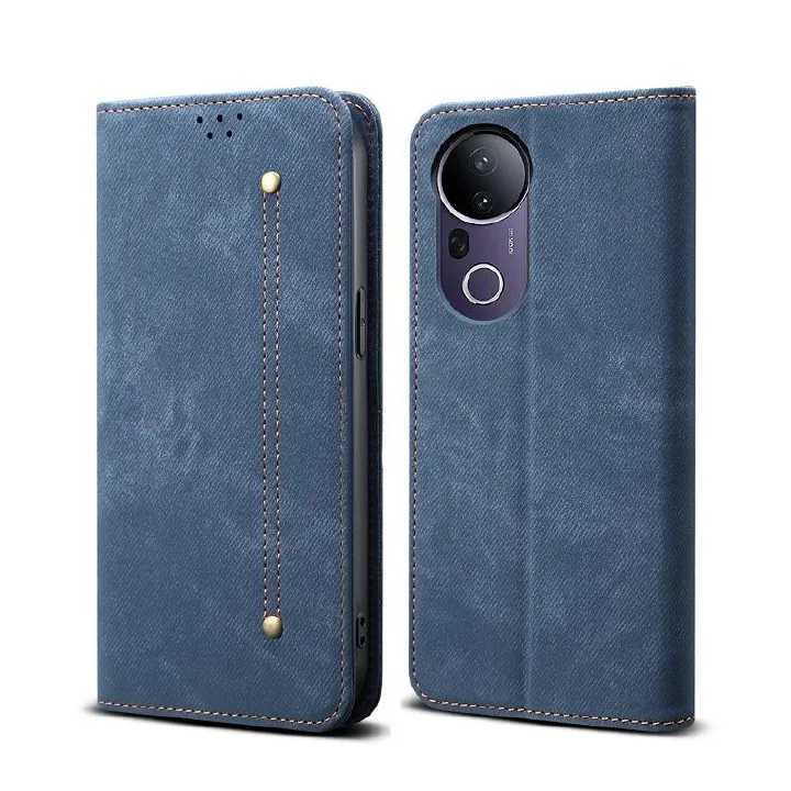 Denim Leather Phone Case Flip Cover for Vivo V50 V40 Lite V40 Pro V30 Pro V29 V27 Pro Denim Pattern Leather Case Shockproof Wallet Card Slot Magnetic PU Leather Cover