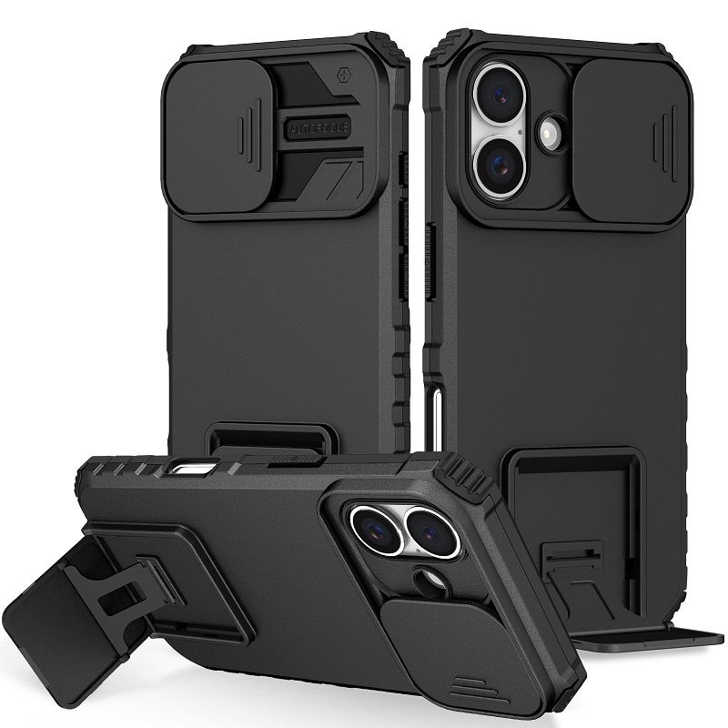 Luxury Slide Camera Lens Case For iPhone 16 Pro Max 16 16 Plus 16e 15 14 Pro 15 14 Plus 15 14 13 12 11 Pro Max XR XS X 8 7 Plus Kickstand Shockproof Cover