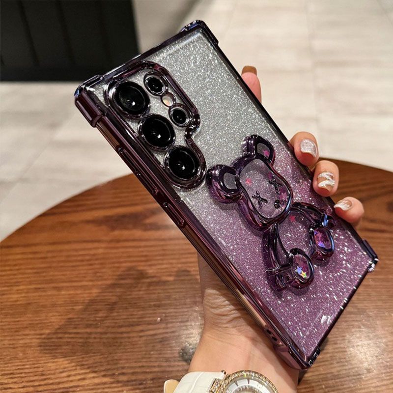 Luxury Plating Shockproof Magnetic Bracket Clear Phone Case for Samsung A54 A36 A26 A16 A06 A55 A35 A25 A15 A05s A05 A54 A34 A24 A14 S25 S24 S23 FE S22 Plus S21 Note 20 Ultra With Holder Stand Cover