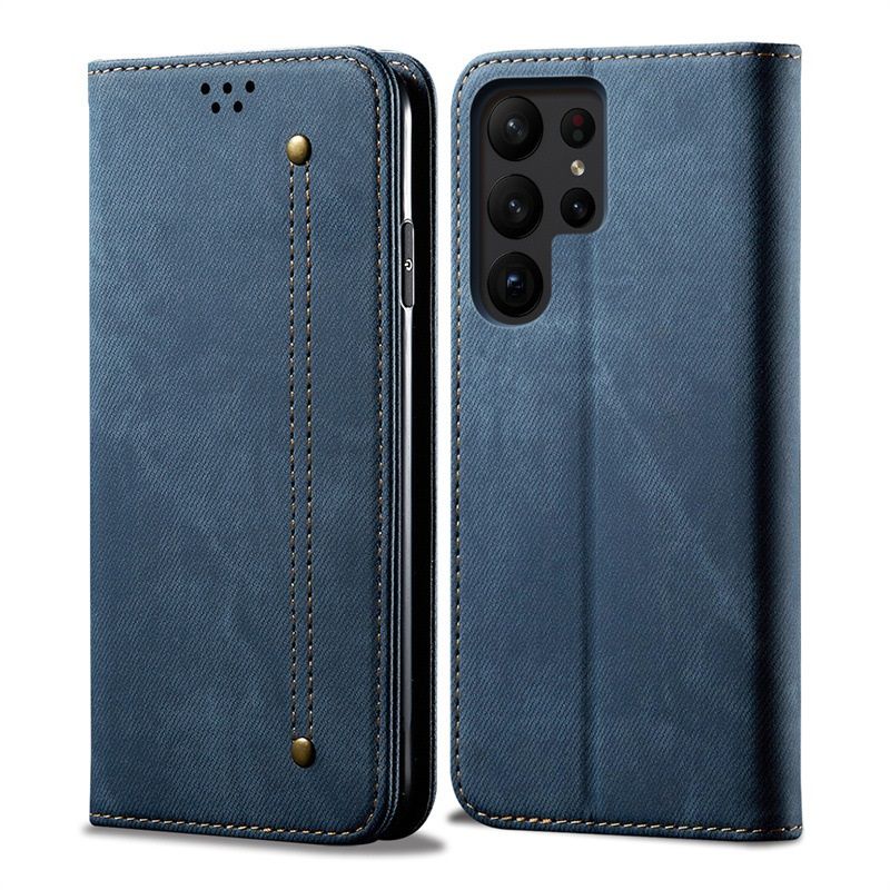 Denim Pattern Leather Phone Case Flip Cover for Samsung Galaxy S25 Ultra S25 edge S24 S23 FE S22 Plus S21 S20 Note 20 Ultra Leather Case Shockproof Wallet Card Slot Magnetic PU Leather Cover