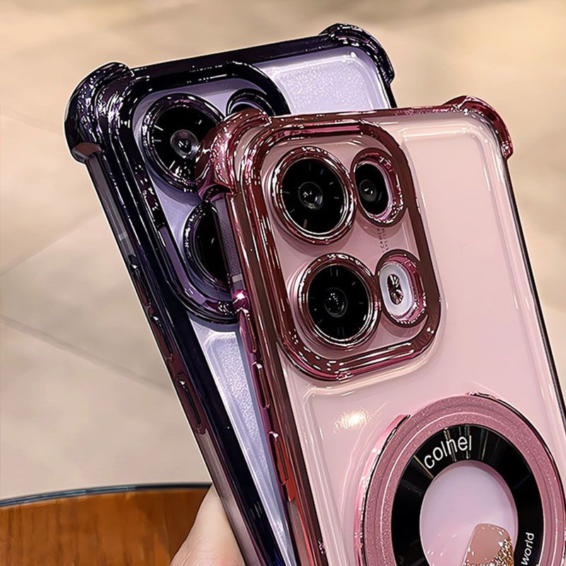 Luxury Plating Magsafe Magnetic Bracket Clear Phone Case for OPPO Reno 13 13F13 Pro 13 12F 12 Pro 11 11F 11 Pro 10 9 8 7 6 Pro Reno 8T With Lens Film Phone Case