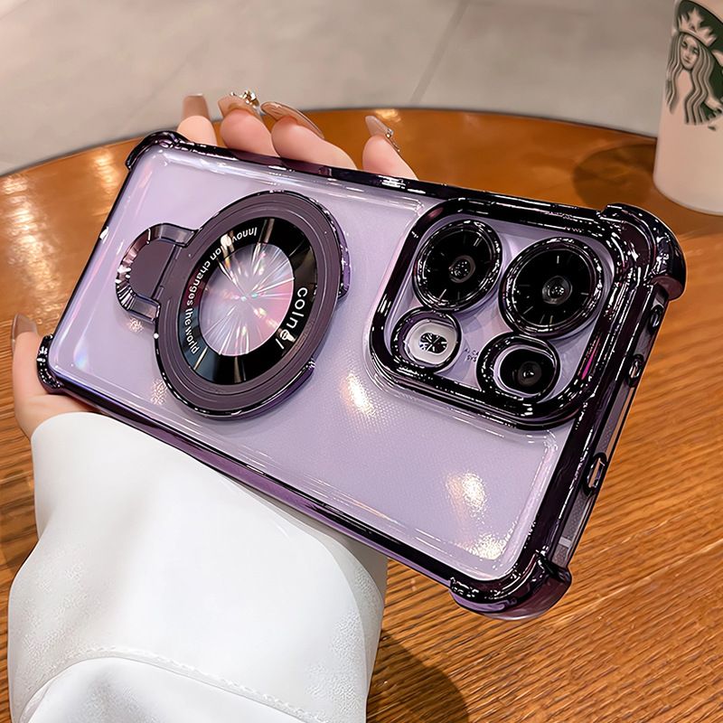 Luxury Plating Magsafe Magnetic Bracket Clear Phone Case for OPPO Reno 13 13F13 Pro 13 12F 12 Pro 11 11F 11 Pro 10 9 8 7 6 Pro Reno 8T With Lens Film Phone Case
