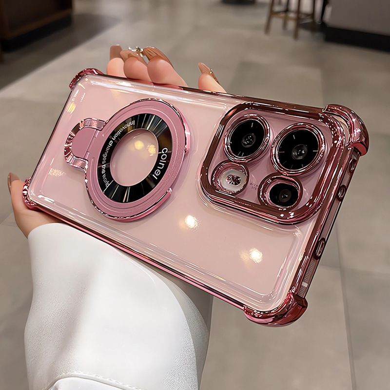 Luxury Plating Magsafe Magnetic Bracket Clear Phone Case for OPPO Reno 13 13F13 Pro 13 12F 12 Pro 11 11F 11 Pro 10 9 8 7 6 Pro Reno 8T With Lens Film Phone Case