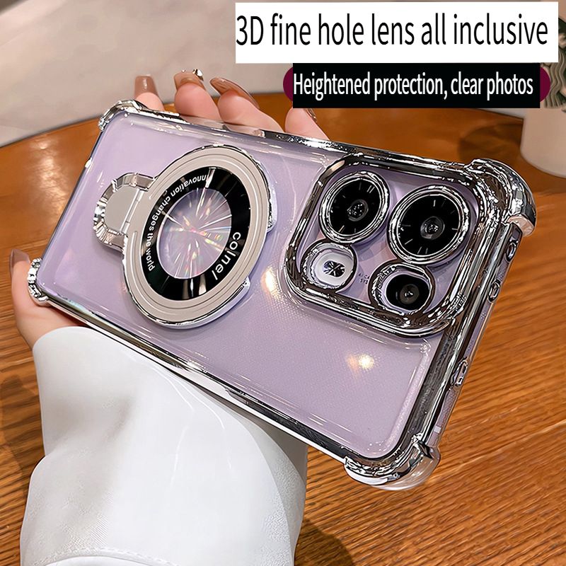 Luxury Plating Magsafe Magnetic Bracket Clear Phone Case for OPPO Reno 13 13F13 Pro 13 12F 12 Pro 11 11F 11 Pro 10 9 8 7 6 Pro Reno 8T With Lens Film Phone Case
