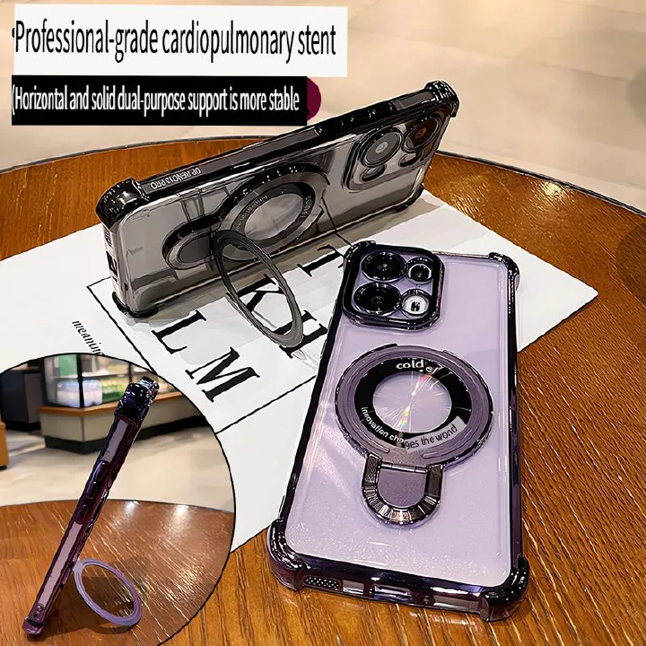 Luxury Plating Magsafe Magnetic Bracket Clear Phone Case for OPPO Reno 13 13F13 Pro 13 12F 12 Pro 11 11F 11 Pro 10 9 8 7 6 Pro Reno 8T With Lens Film Phone Case