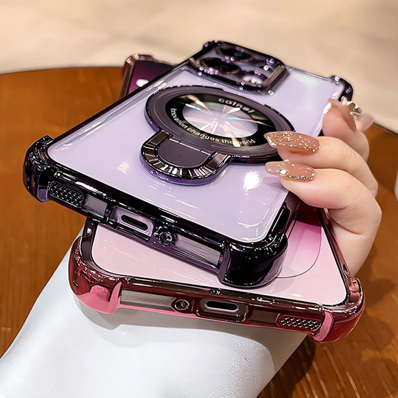 Luxury Plating Magsafe Magnetic Bracket Clear Phone Case for OPPO Reno 13 13F13 Pro 13 12F 12 Pro 11 11F 11 Pro 10 9 8 7 6 Pro Reno 8T With Lens Film Phone Case
