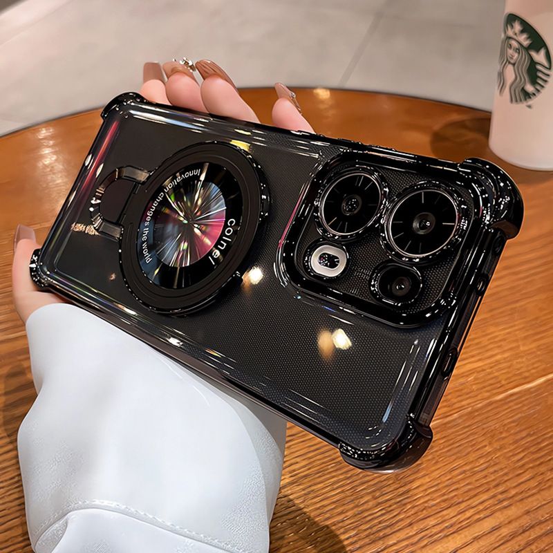 Luxury Plating Magsafe Magnetic Bracket Clear Phone Case for OPPO Reno 13 13F13 Pro 13 12F 12 Pro 11 11F 11 Pro 10 9 8 7 6 Pro Reno 8T With Lens Film Phone Case