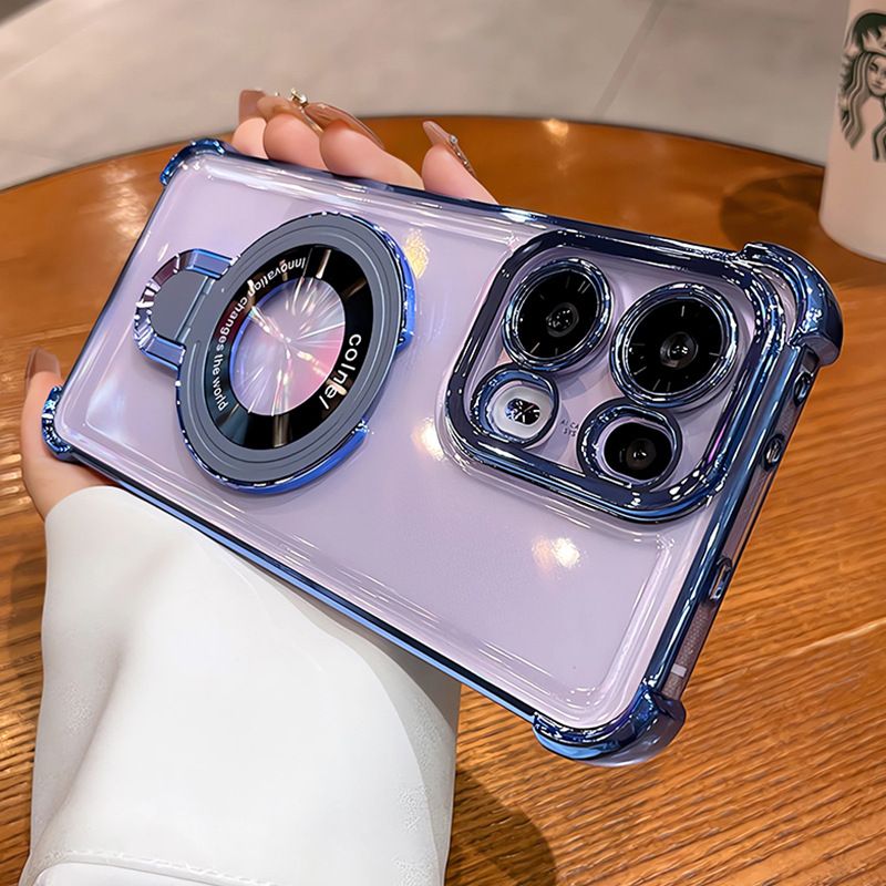 Luxury Plating Magsafe Magnetic Bracket Clear Phone Case for OPPO Reno 13 13F13 Pro 13 12F 12 Pro 11 11F 11 Pro 10 9 8 7 6 Pro Reno 8T With Lens Film Phone Case