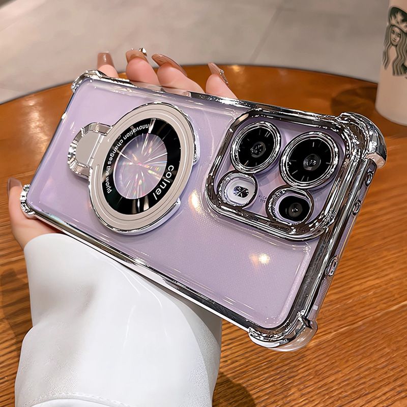 Luxury Plating Magsafe Magnetic Bracket Clear Phone Case for OPPO Reno 13 13F13 Pro 13 12F 12 Pro 11 11F 11 Pro 10 9 8 7 6 Pro Reno 8T With Lens Film Phone Case