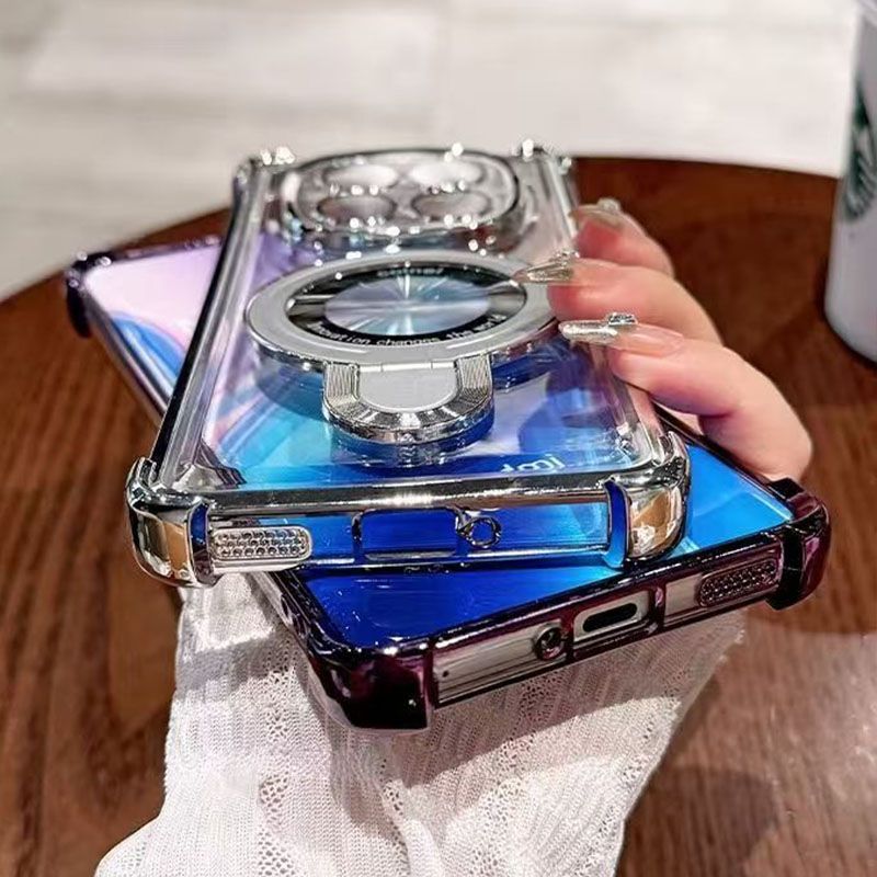Luxury Plating Shockproof Magnetic Bracket Clear Phone Case for Xiaomi Redmi Note 14 Pro 14 Pro+ 14 13 Pro+ 13 12 Pro 11 Pro 11s 10s 10 Pro 9s With Lens Film Phone Case