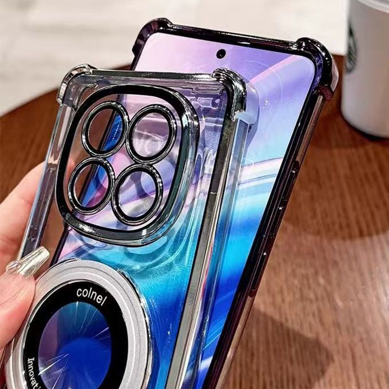 Luxury Plating Shockproof Magnetic Bracket Clear Phone Case for Xiaomi Redmi Note 14 Pro 14 Pro+ 14 13 Pro+ 13 12 Pro 11 Pro 11s 10s 10 Pro 9s With Lens Film Phone Case
