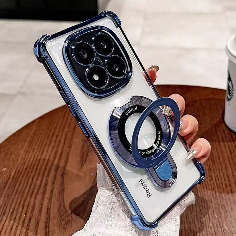 Luxury Plating Shockproof Magnetic Bracket Clear Phone Case for Xiaomi Redmi Note 14 Pro 14 Pro+ 14 13 Pro+ 13 12 Pro 11 Pro 11s 10s 10 Pro 9s With Lens Film Phone Case