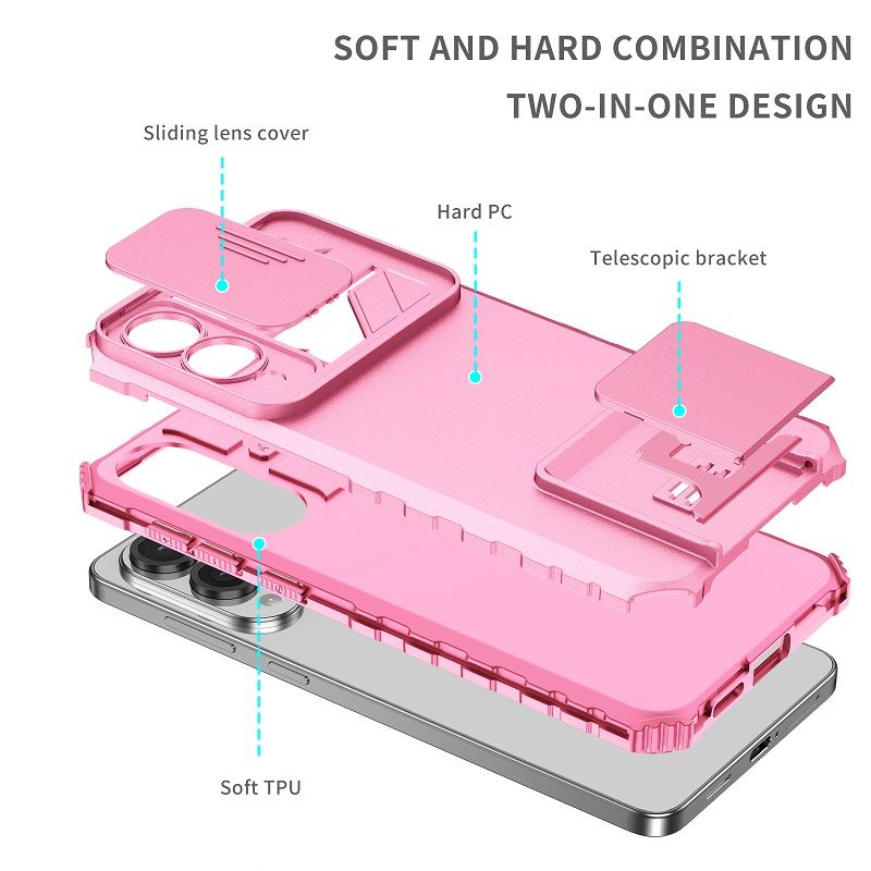 Luxury Slide Camera Lens Case For Samsung Galaxy S25 Edge S25 Ultra S25 Plus S24 FE S23 Ultra S23 FE S24 Plus Kickstand Shockproof Cover