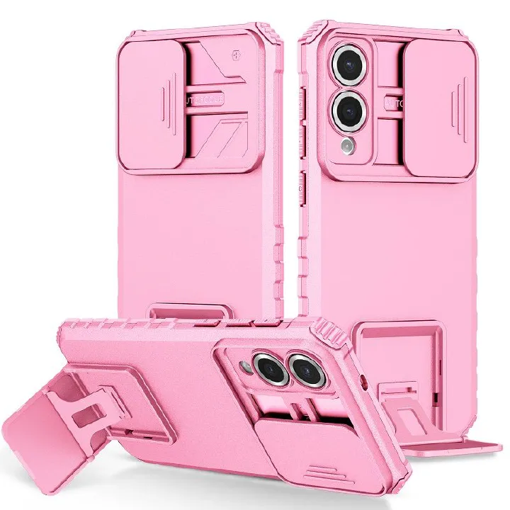 Luxury Slide Camera Lens Case For Samsung Galaxy S25 Edge S25 Ultra S25 Plus S24 FE S23 Ultra S23 FE S24 Plus Kickstand Shockproof Cover