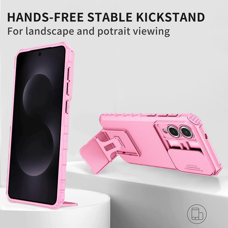 Luxury Slide Camera Lens Case For Samsung Galaxy S25 Edge S25 Ultra S25 Plus S24 FE S23 Ultra S23 FE S24 Plus Kickstand Shockproof Cover