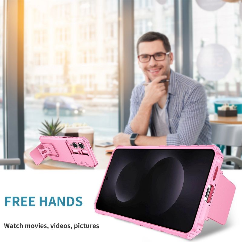 Luxury Slide Camera Lens Case For Samsung Galaxy S25 Edge S25 Ultra S25 Plus S24 FE S23 Ultra S23 FE S24 Plus Kickstand Shockproof Cover